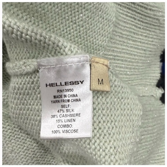 NWT SZ M Hellessy *Joffie* Mint Green Cashmere-Silk Sweater Satin Blouse Assym - Picture 4 of 6